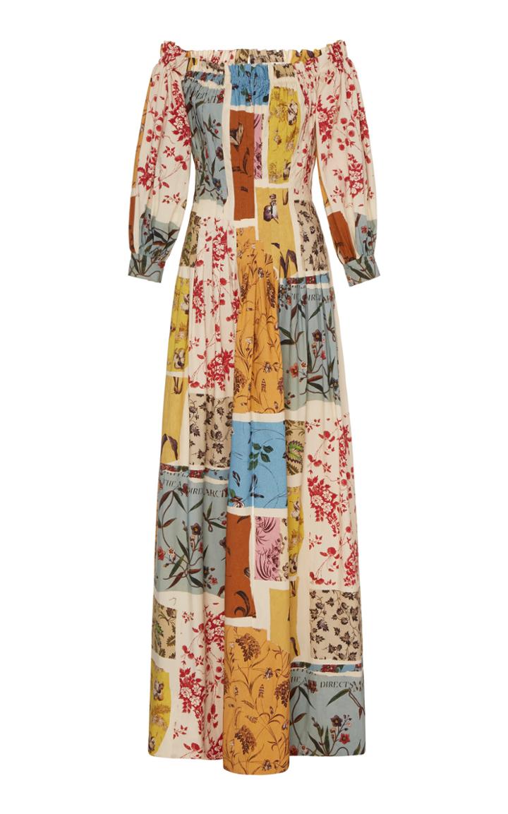 Oscar De La Renta Printed Off-the-shoulder Poplin Dress