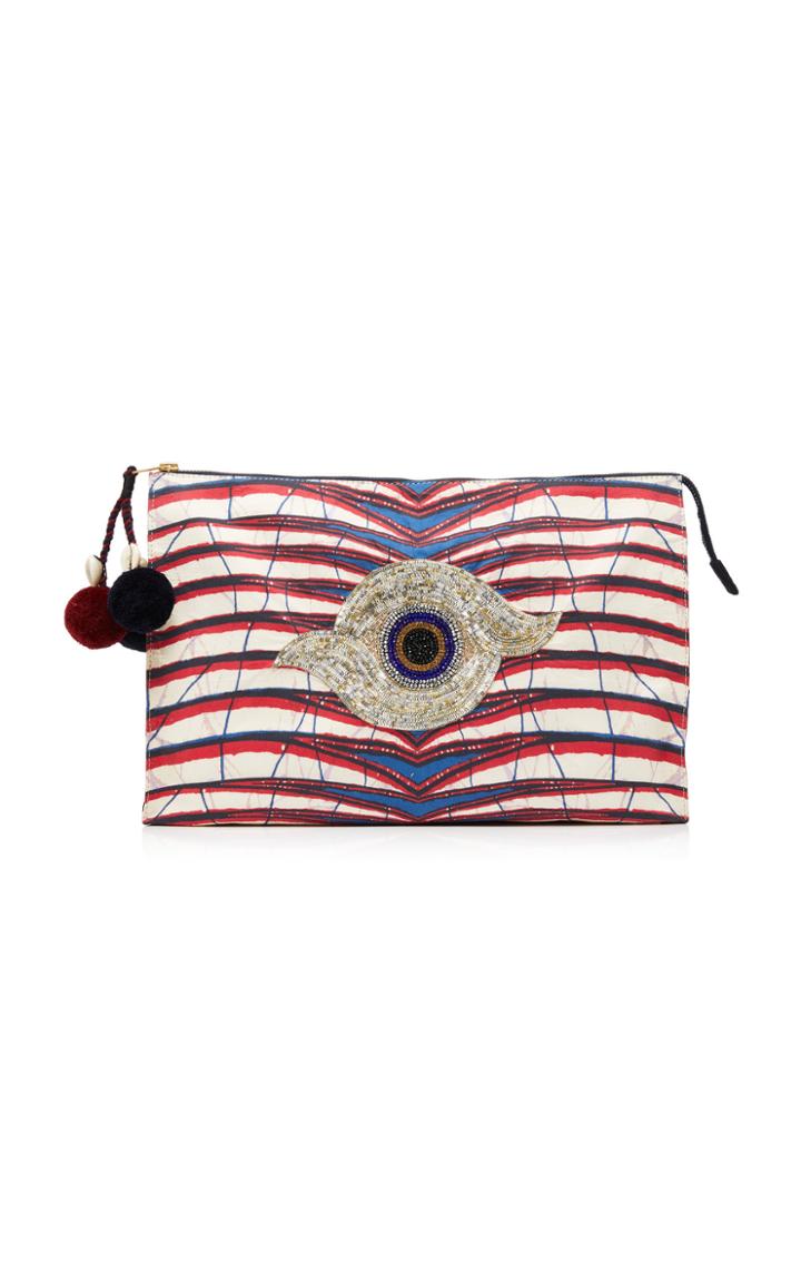 Figue Striped Tala Pouch With Beaded Eye