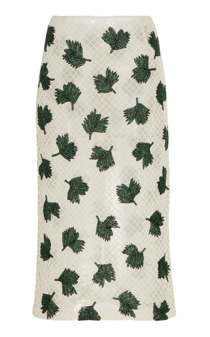 J. Mendel Embroidered Crepe Midi Skirt