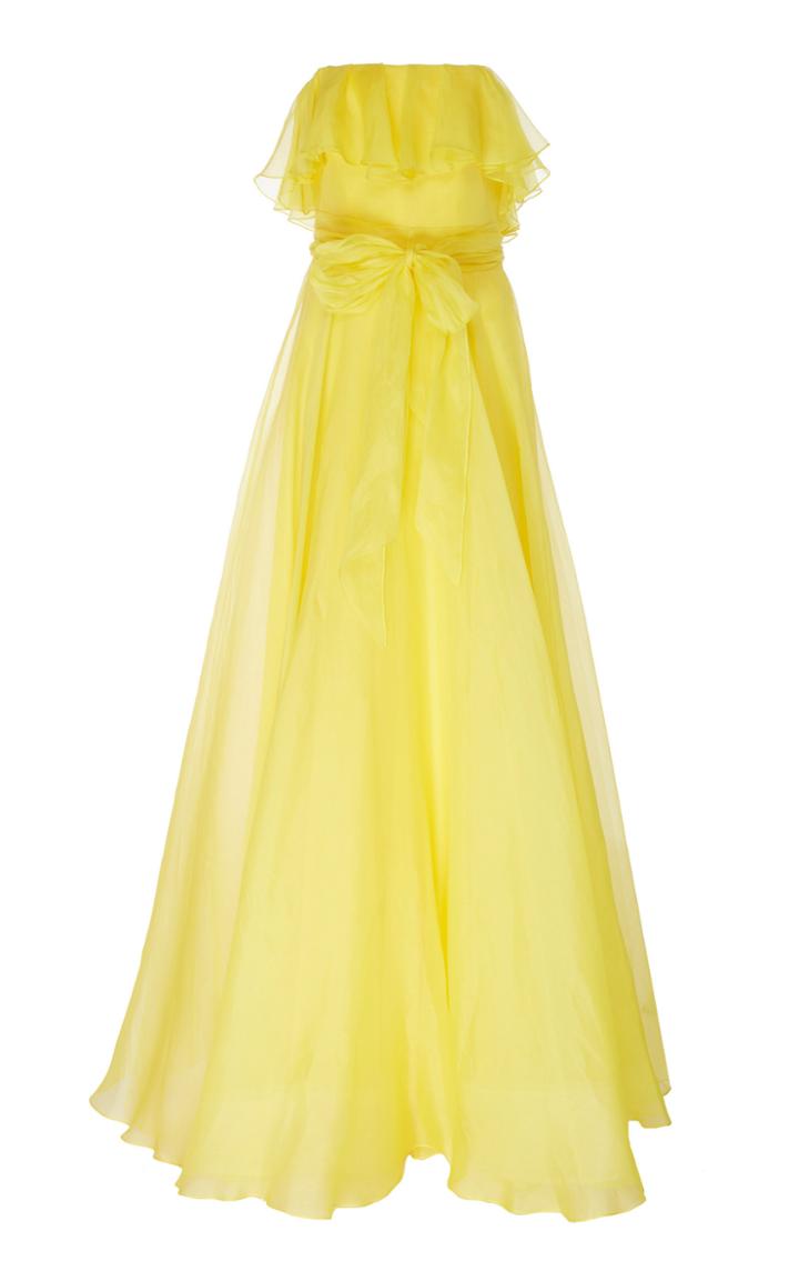 Jenny Packham Isla Ruffled Organza Strapless Gown