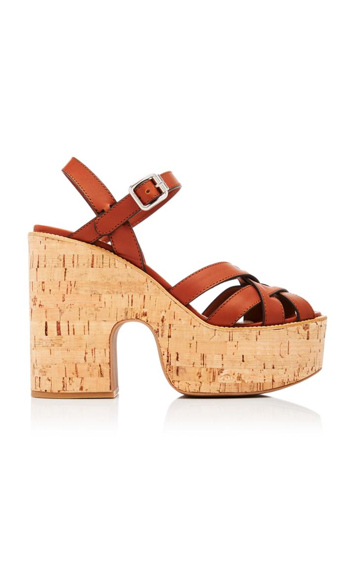 Miu Miu Leather Cork Platform Sandals