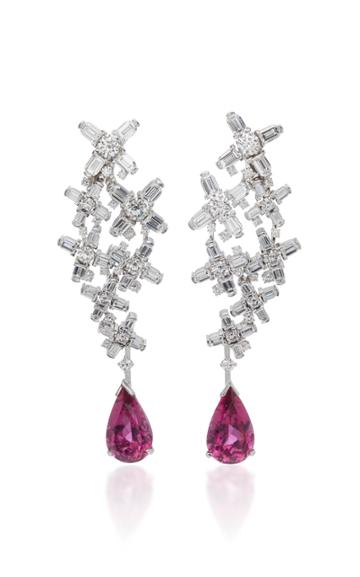 Davidor Arch Florale 18k White Gold Diamond And Rubellite Earrings