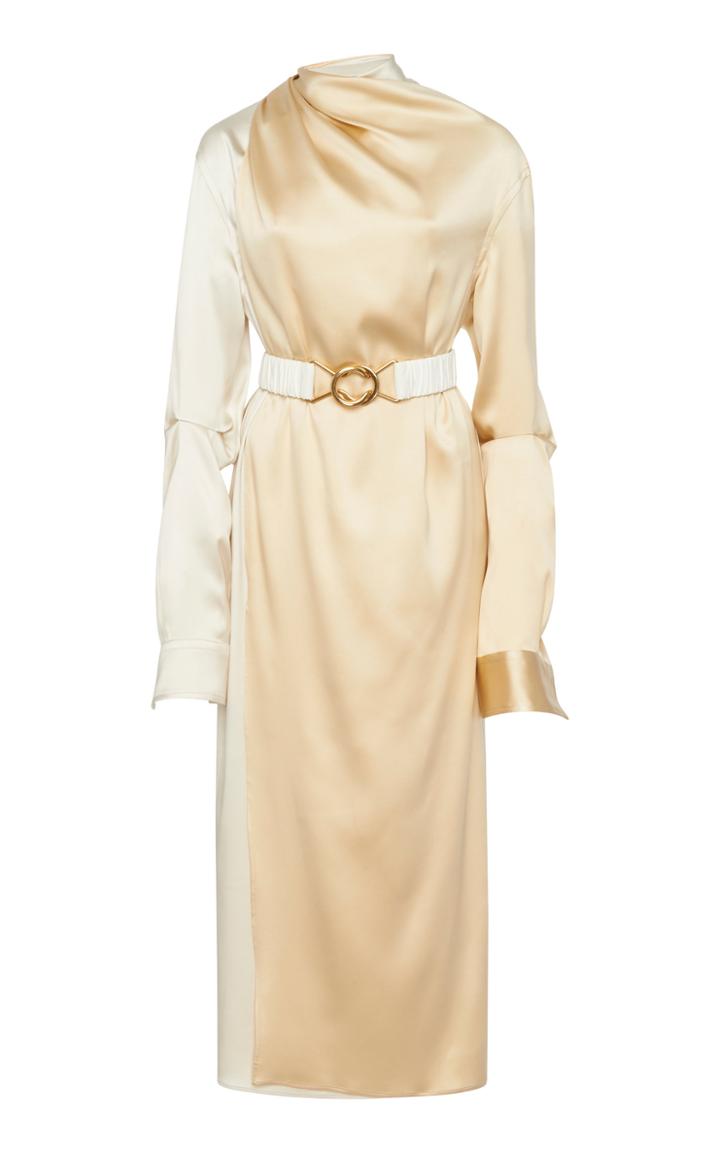 Bottega Veneta Two-tone Draped Satin Midi Dress