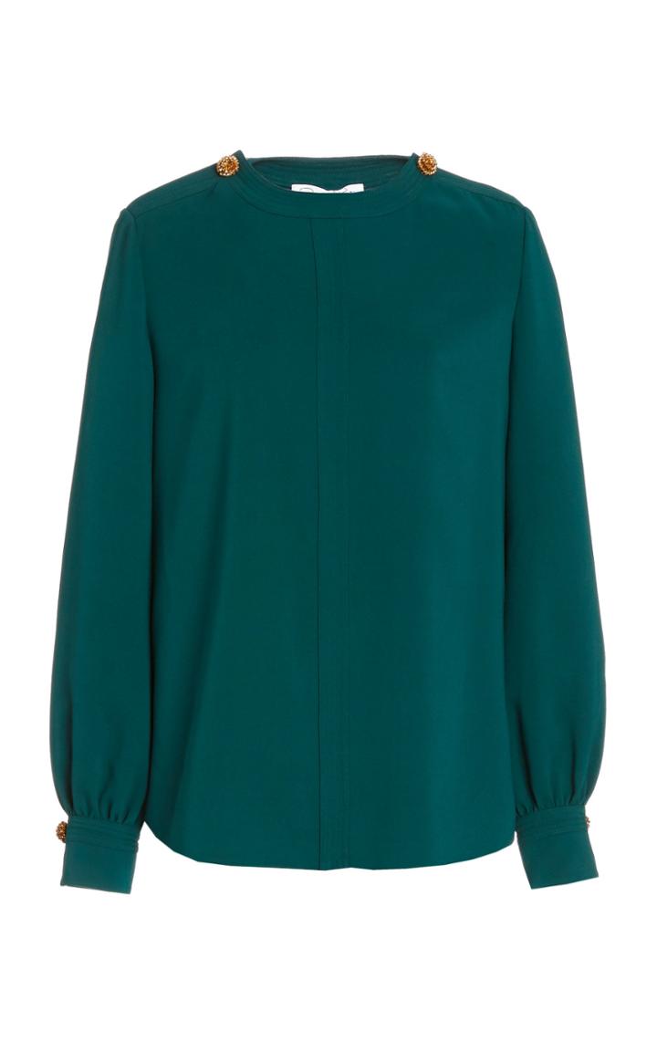 Moda Operandi Oscar De La Renta Embellished Neckline Silk-blend Blouse