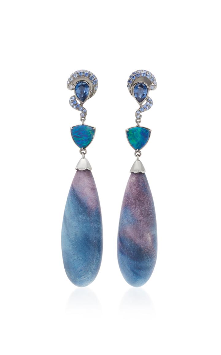 Wendy Yue 18k White Gold Birchwood Opal And Sapphire Earrings