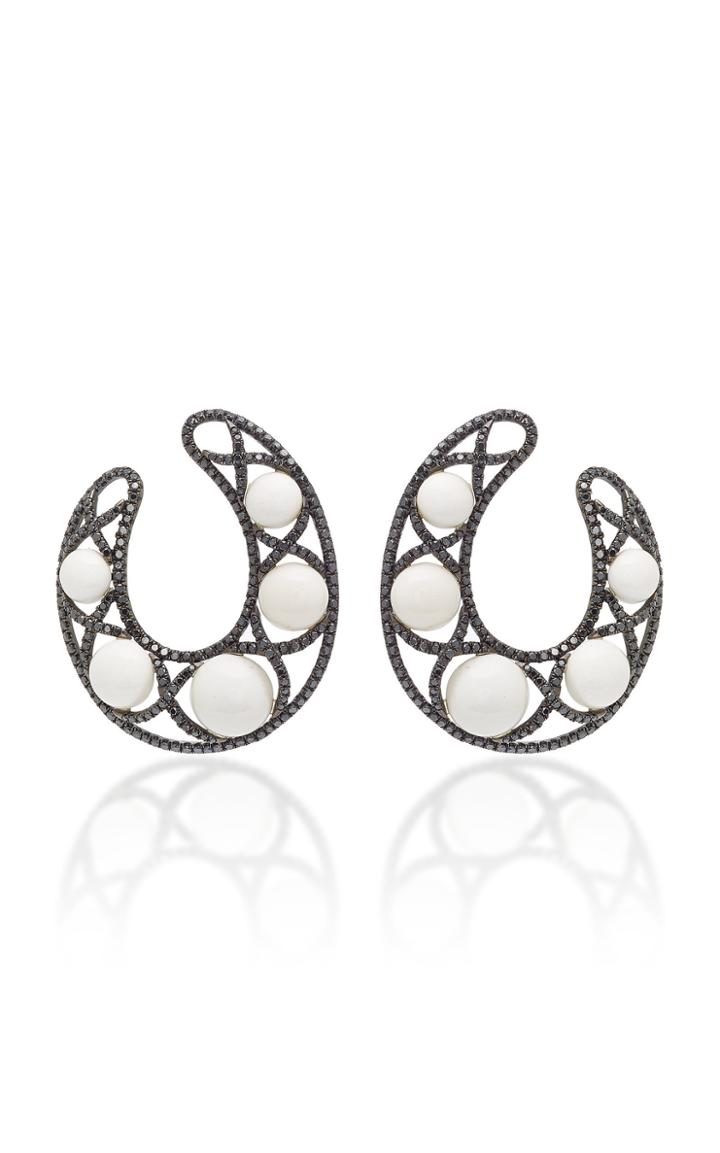 Ofira Black Diamond & White Agate Flip Hoop Earrings