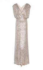 Monique Lhuillier Draped Sequined Silk-charmeuse Gown