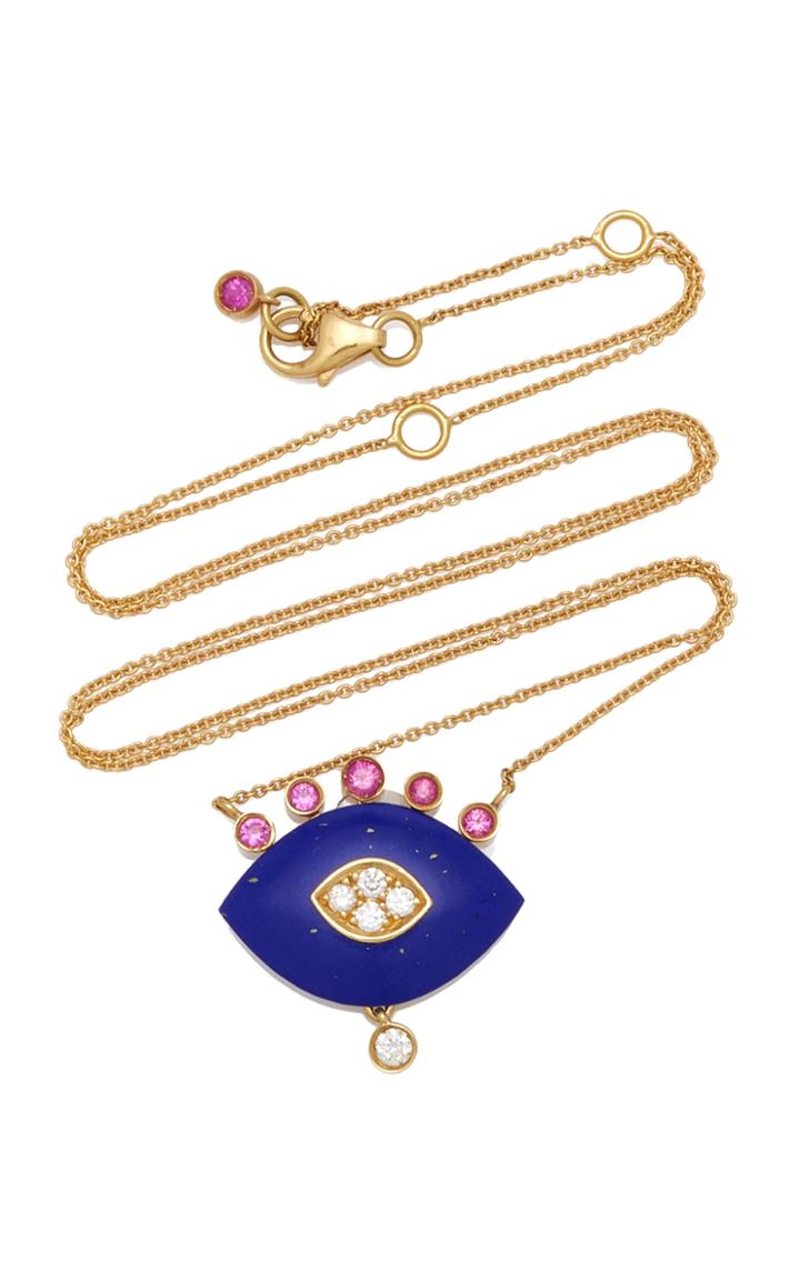 Moda Operandi Nayla Arida 18k Gold & Dark Blue Enamel Eye Necklace