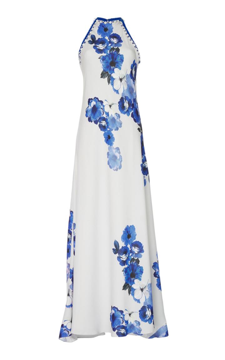Costarellos Halter Neck Printed Crepe Dress