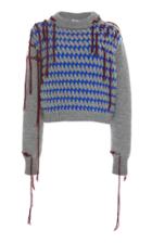 Loewe Cropped Woven Draped Fringe Sweater
