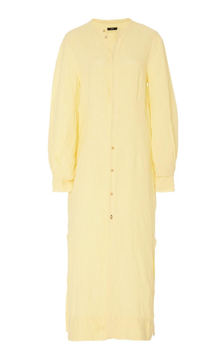 Bassike Collarless Linen Midi Dress