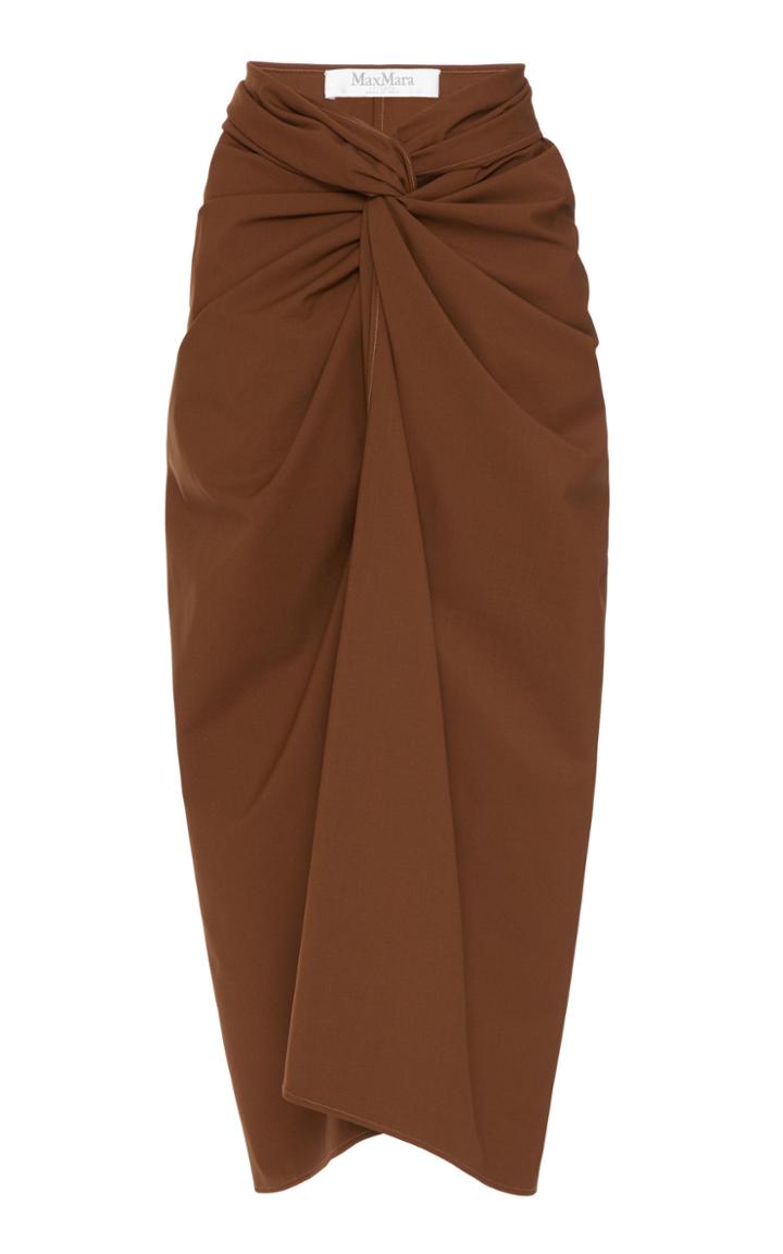Max Mara Tacito Knotted Cotton-crepe Midi Skirt