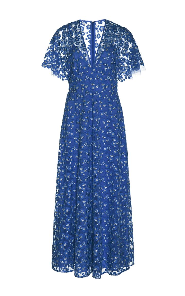 Moda Operandi Lela Rose Floral-embroidered Organza Midi Dress Size: 2
