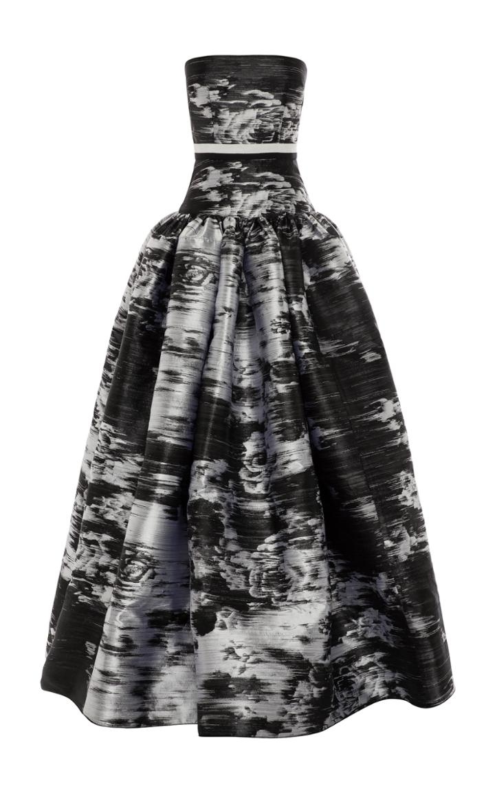 Alex Perry Mallory Silk Floral Yoke Gathered Gown