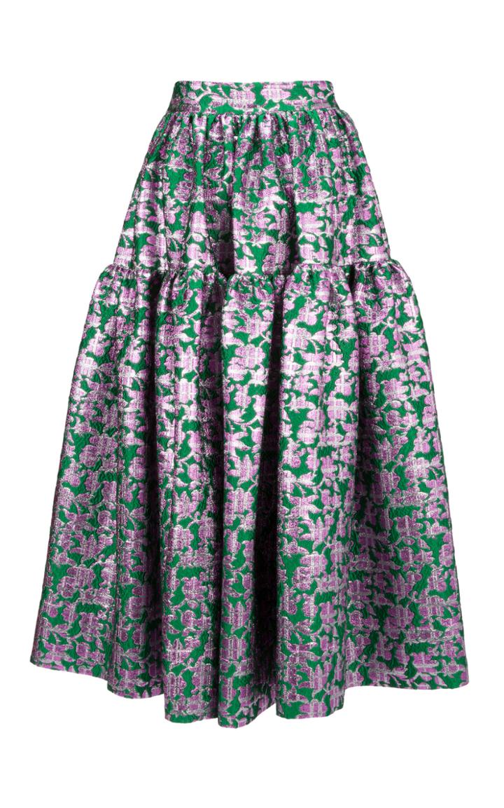 La Doublej Oscar Floral-printed Brocade Skirt