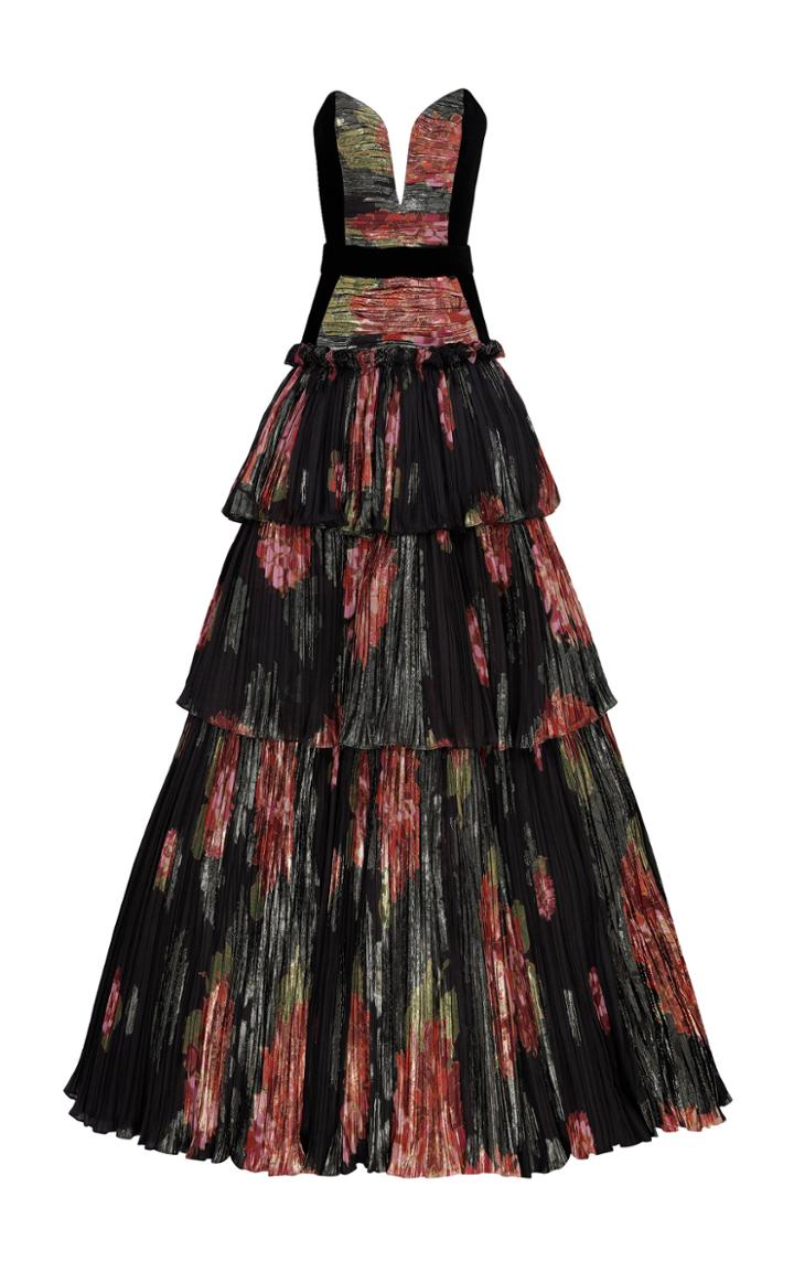Moda Operandi Raisa Vanessa Tiered Pliss Maxi Dress