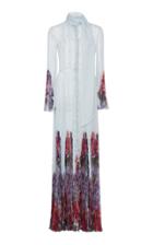 Valentino Long Sleeved Silk Pliss Maxi Dress