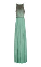 J. Mendel Embroidered Silk Halter Neck Gown With Hand Pleated Skirt