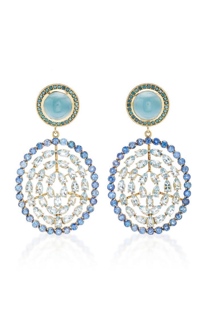 Misahara Plima 18k Gold Aquamarine Sapphire And Diamond Earrings
