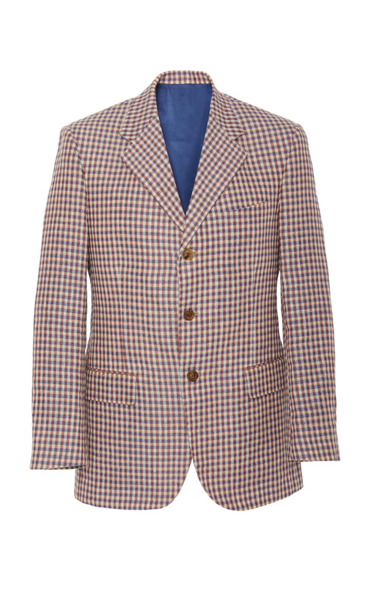 Bode Linen Check Suit Jacket