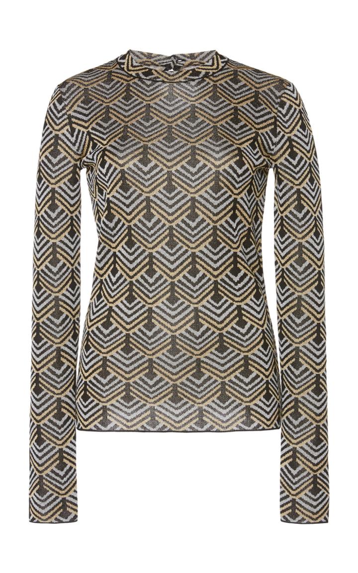 Paco Rabanne Long Sleeved Printed Keyhole Top