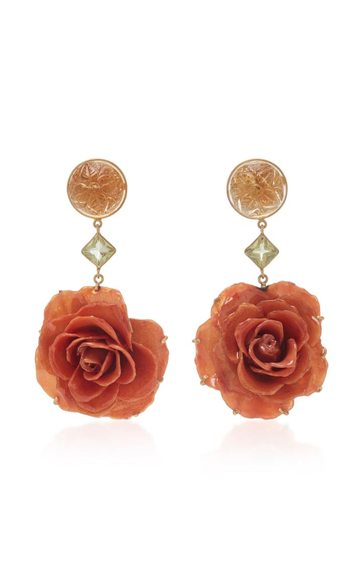 Bahina 18k Gold Citrine And Orange Rose Drop Earrings
