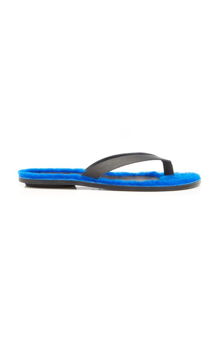 Tibi Bryan Shearling-trimmed Leather Sandals Size: 38