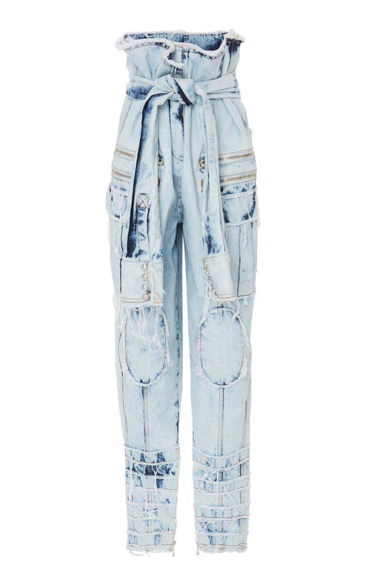Balmain Knot-detail High-waisted Straight-leg Bleached Jeans