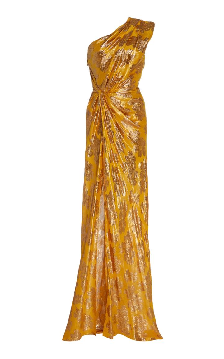 Monique Lhuillier Lurex Jacquard One Shoulder Gown