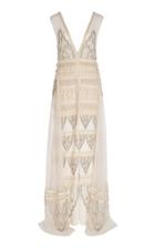 Cucculelli Shaheen Pearl Paisley Embroidered Silk Gown