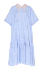 Rochas Quarna Embellished Striped Cotton Midi Shirt Dress