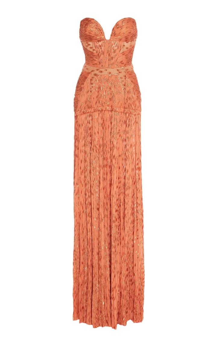 J. Mendel Hand Pleated Strapless Silk-blend Gown