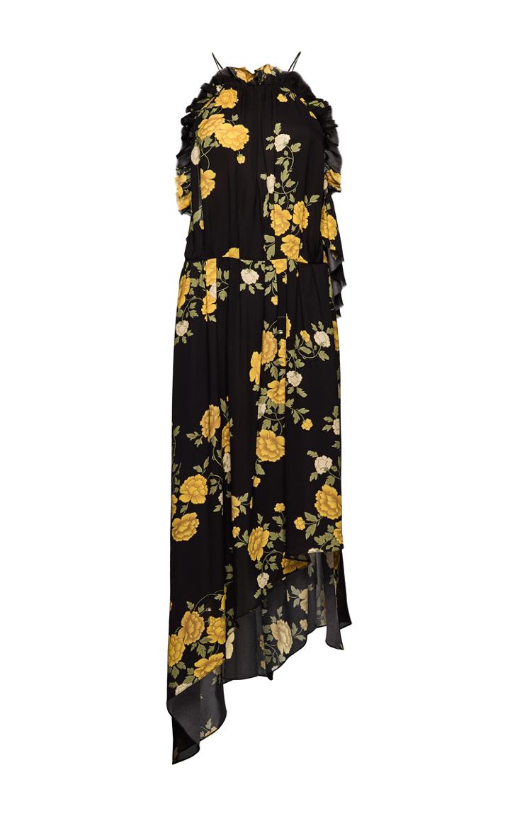 Magda Butrym Ruffle Detail Open Back Asymmetric Midi Dress