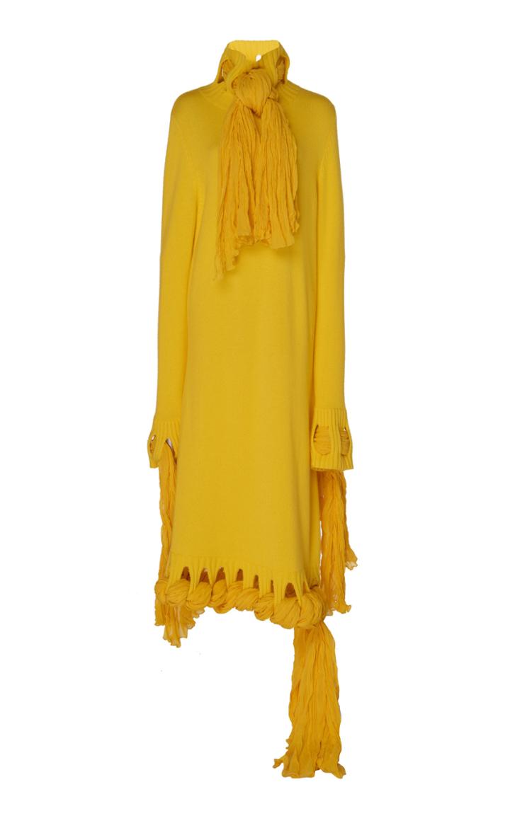 Jw Anderson Wool-blend Knit Dress With Georgette Drapes