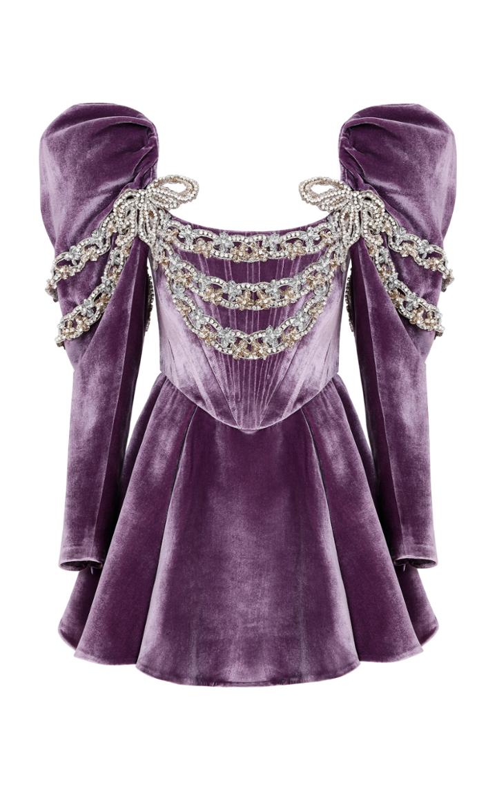 Moda Operandi Raisa Vanessa Embroidered Flounce Mini Dress With Puffy Shoulders
