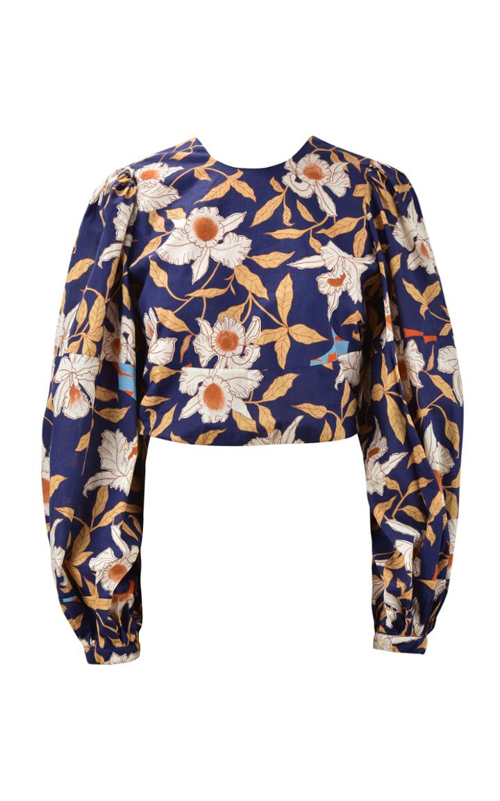 Moda Operandi Johanna Ortiz Aire Colonial Puff-sleeve Floral Cotton Crop Top
