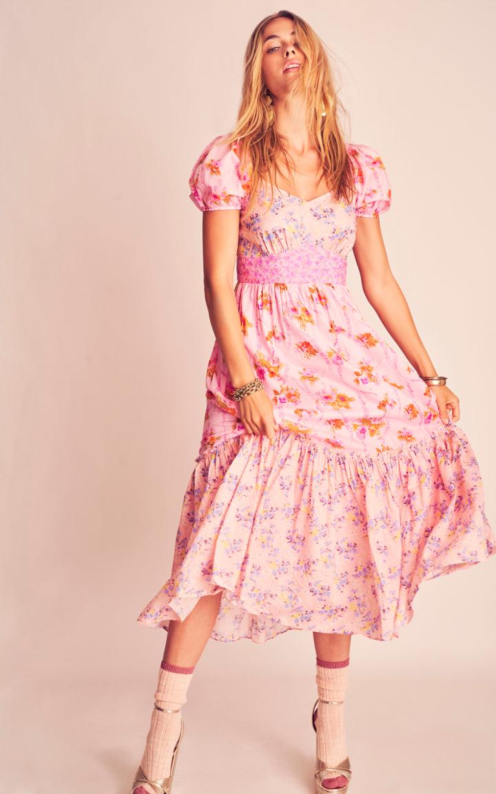 Moda Operandi Loveshackfancy Angie Patchwork Cotton Tiered Midi Dress