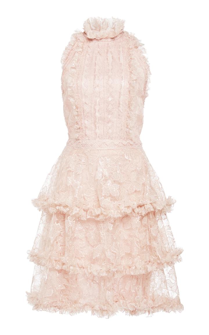 Costarellos Halter Lace Mini Dress