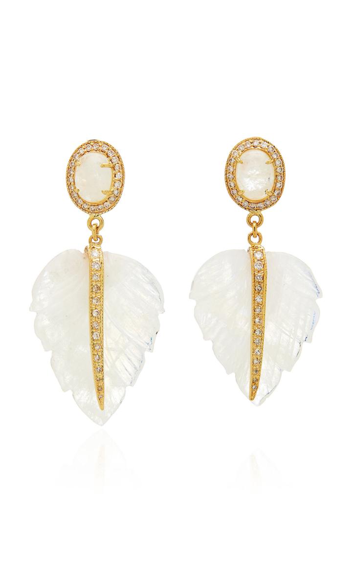 Jacquie Aiche Pave Oval & Leaf Moonstone Earrings