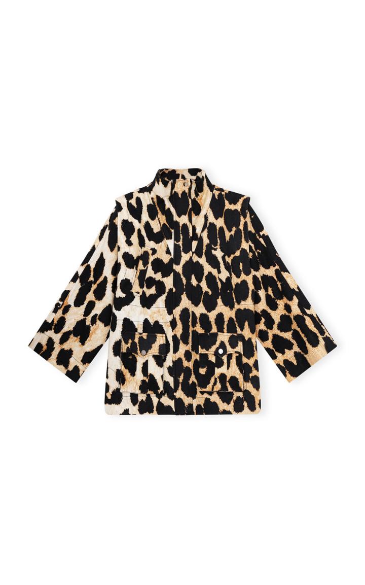 Moda Operandi Ganni Linen Canvas Leopard Print Jacket