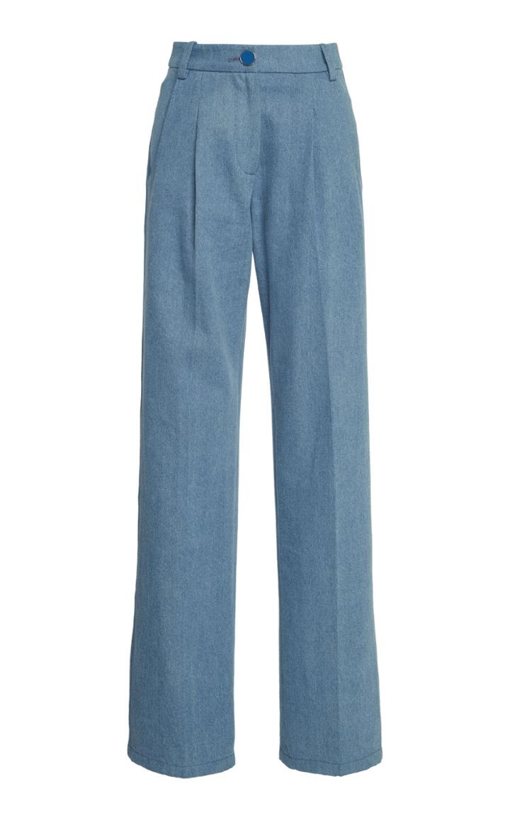 Moda Operandi Rowen Rose Button-detailed Denim High-rise Wide-leg Pants Size: 32
