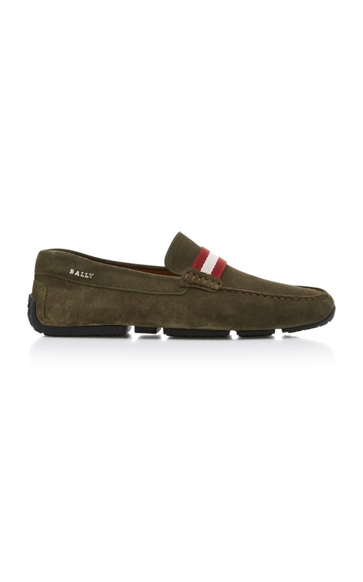 Bally Pearce Green Suede Driving Shoes