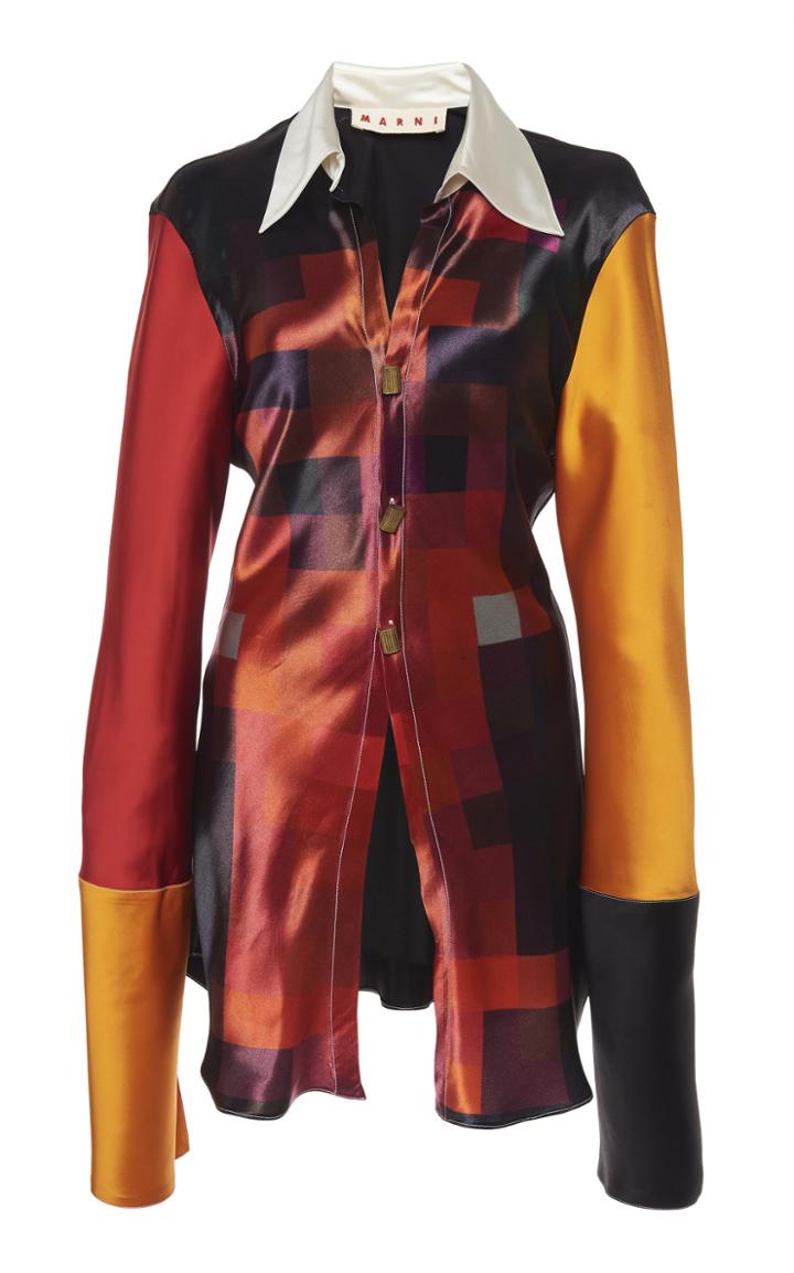 Marni Printed Metal Clasps Satin Shirt