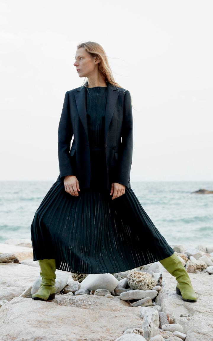 Salvatore Ferragamo Silk Plisse Midi Dress