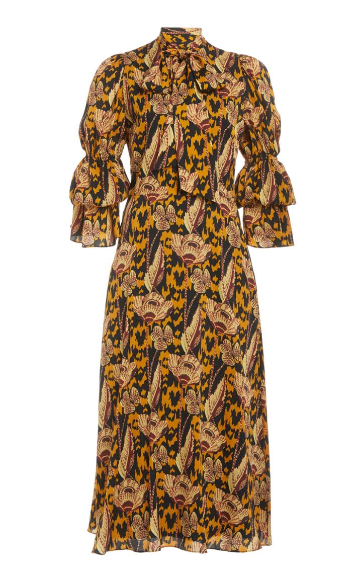 Moda Operandi Temperley London Camille Printed Chiffon Tie-neck Midi Dress