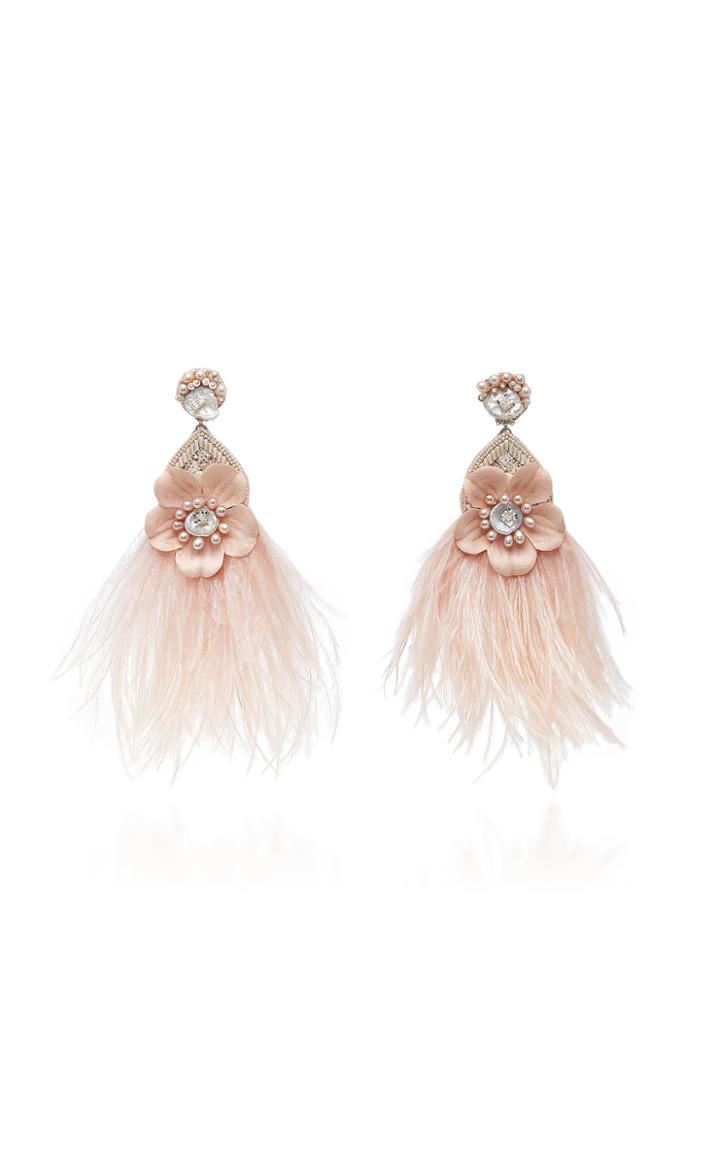Ranjana Khan M'o Exclusive Pale Pink Ostrich Flower Earrings
