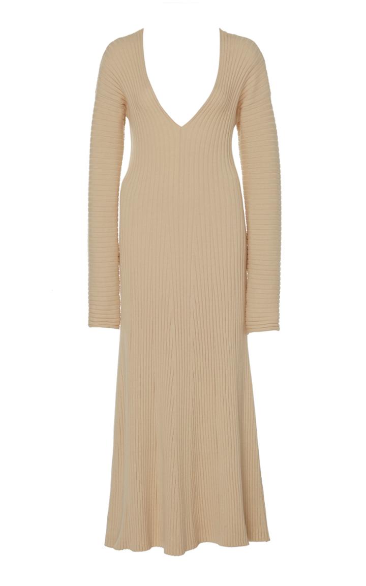 Amur Fawn Ribbed V-neck Midi Dress