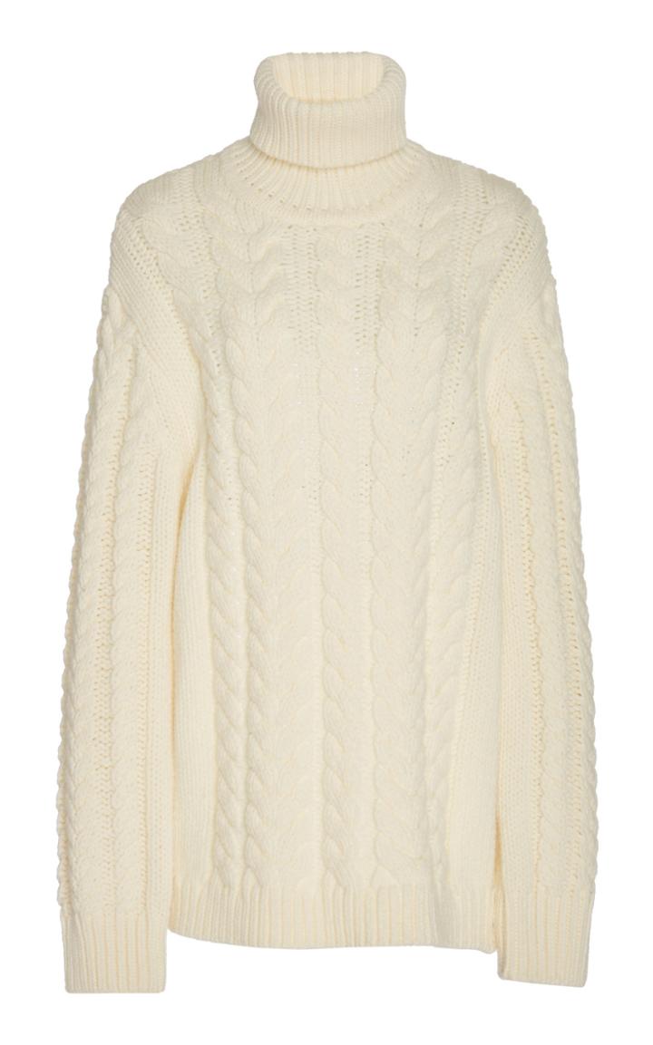 Tibi Cable-knit Wool-blend Turtleneck Sweater