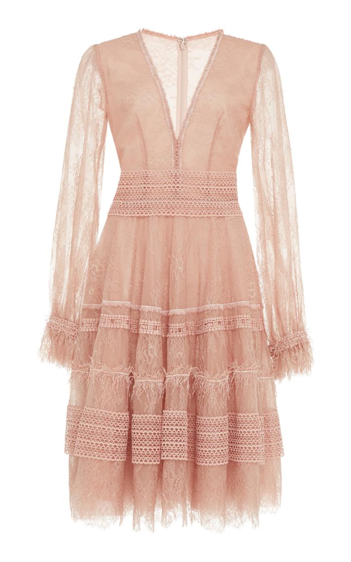 Costarellos Chantilly Lace V-neck Short Dress