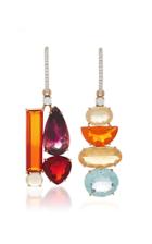 Irene Neuwirth One-of-a-kind 18k Gold Pink Tourmaline And Fire Opal Mismatch Charm Earrings